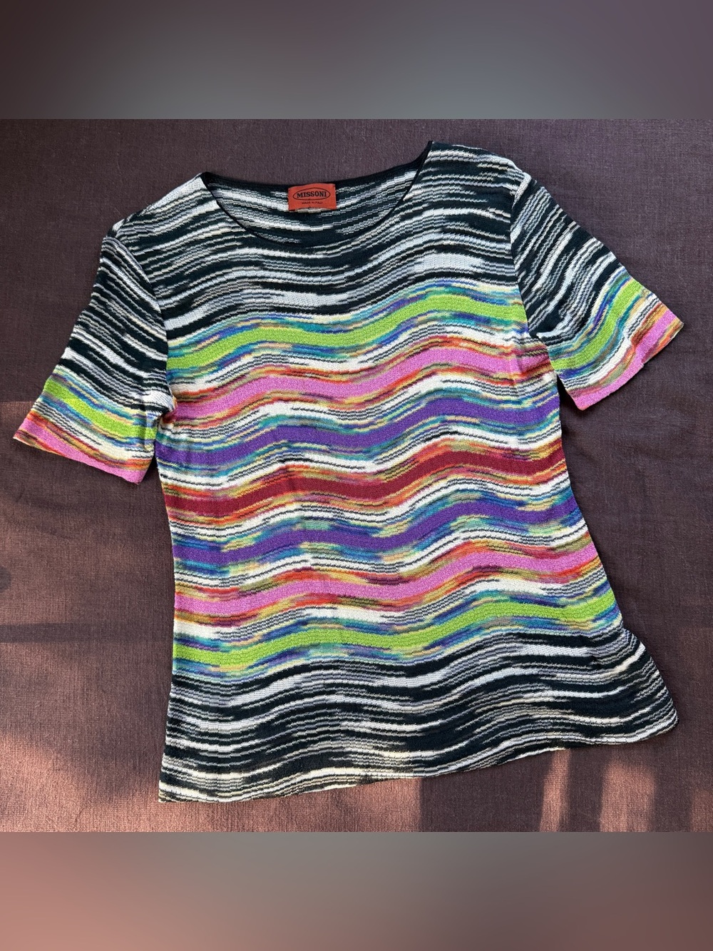 Missoni Made in Italy Rainbow Space Dye Knit Short Sleeve Top 42